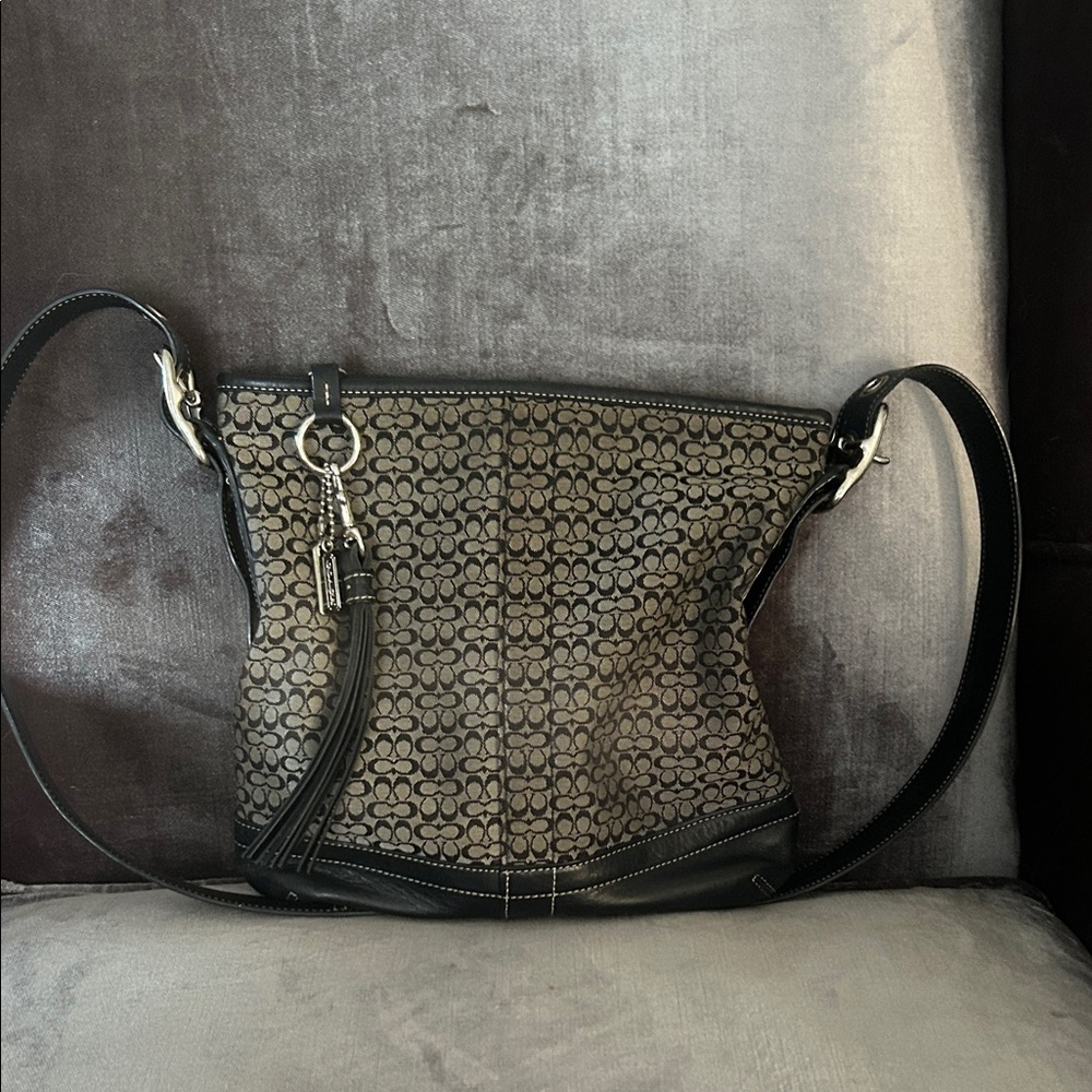 Coach Black and Grey Signature Convertible Crossbody Shoulder Bag